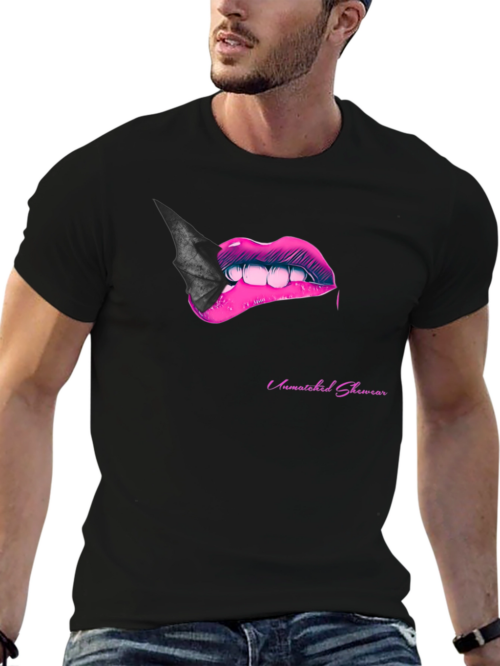Bite Me Lips Bat Tee - Black Graphic T-Shirt