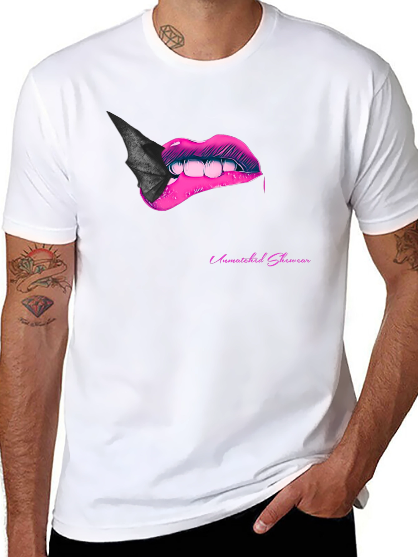 Bite Me Lips Bat Tee - Black Graphic T-Shirt