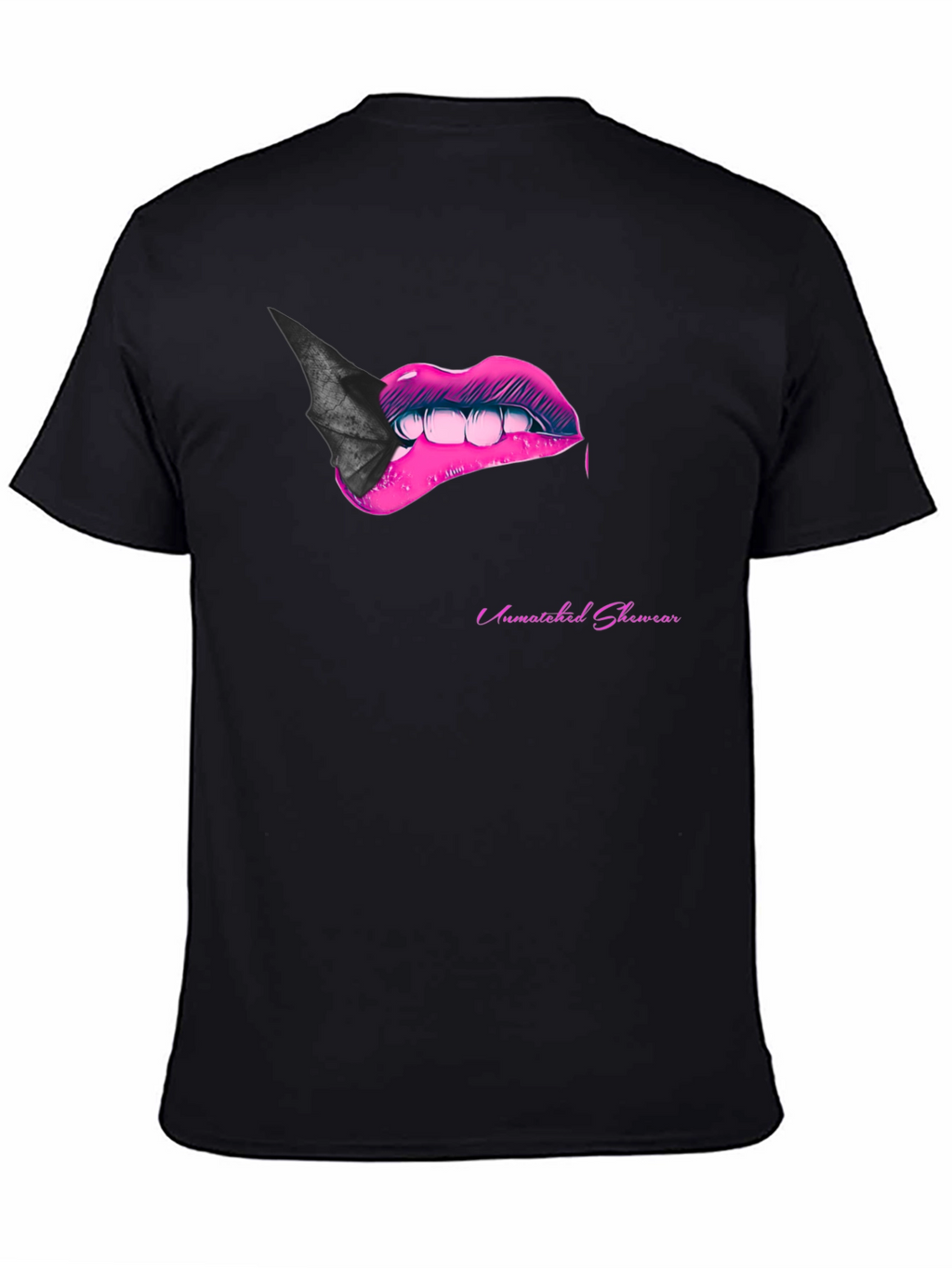 Bite Me Lips Bat Tee - Black Graphic T-Shirt