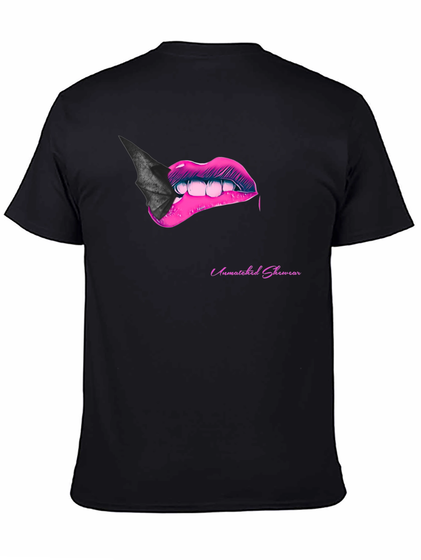 Bite Me Lips Bat Tee - Black Graphic T-Shirt