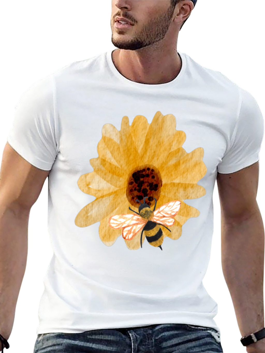 Sunflower & Bee Graphic Tee - Black Cotton Blend
