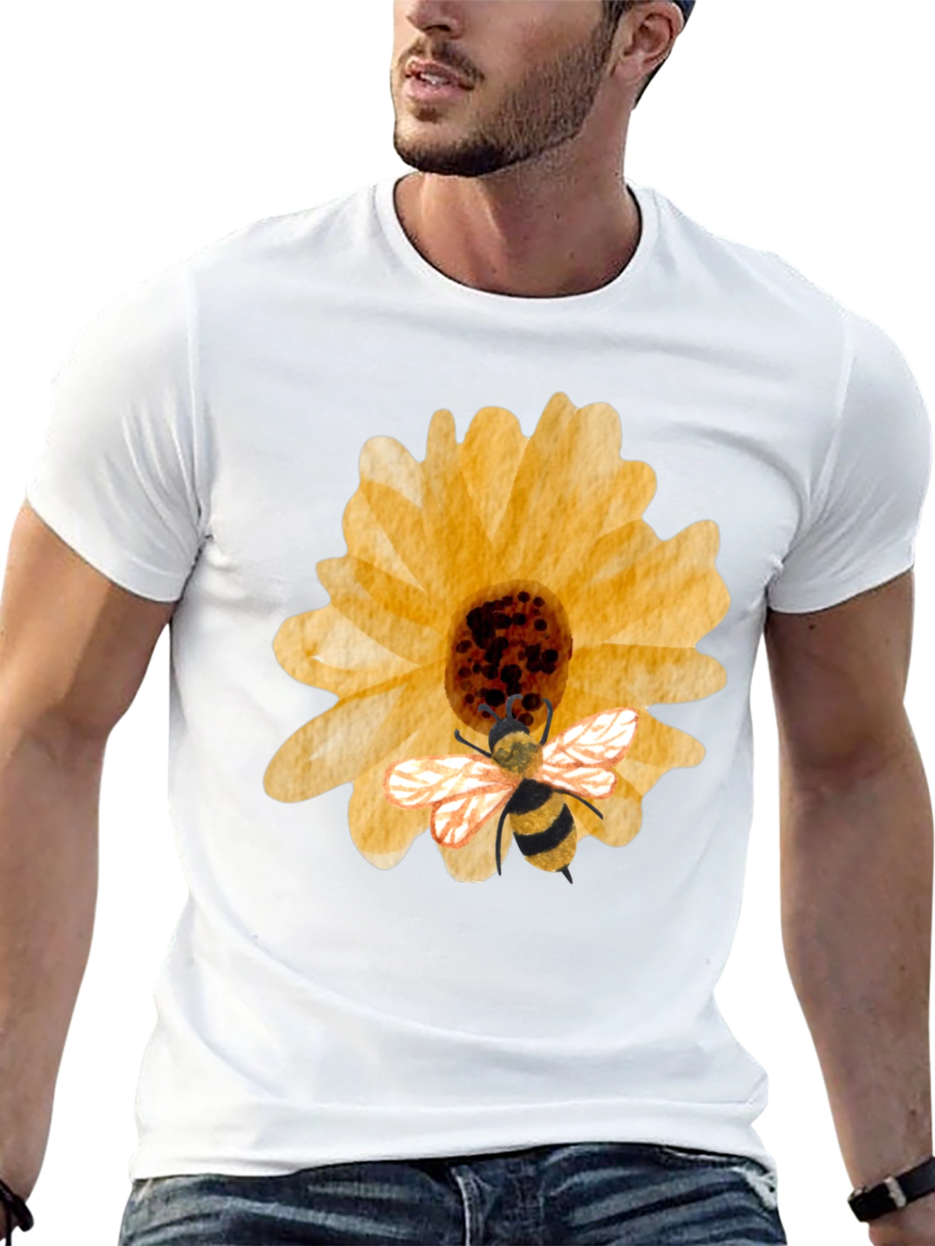 Sunflower & Bee Graphic Tee - Black Cotton Blend