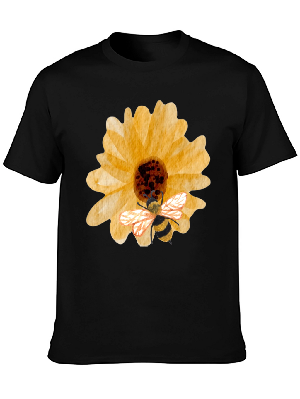Sunflower & Bee Graphic Tee - Black Cotton Blend
