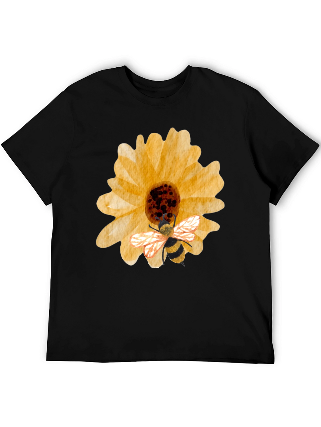 Sunflower & Bee Graphic Tee - Black Cotton Blend