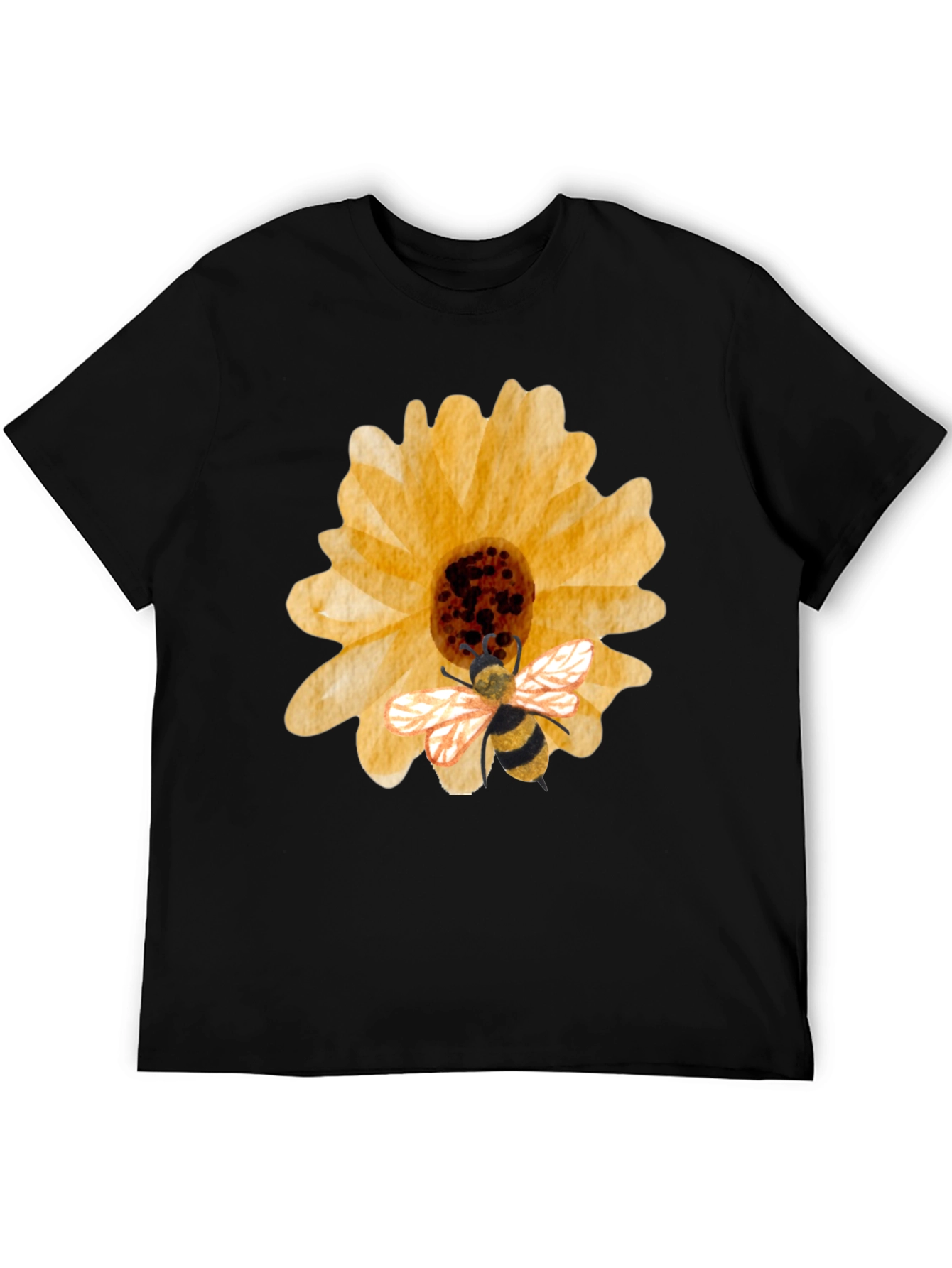 Sunflower & Bee Graphic Tee - Black Cotton Blend