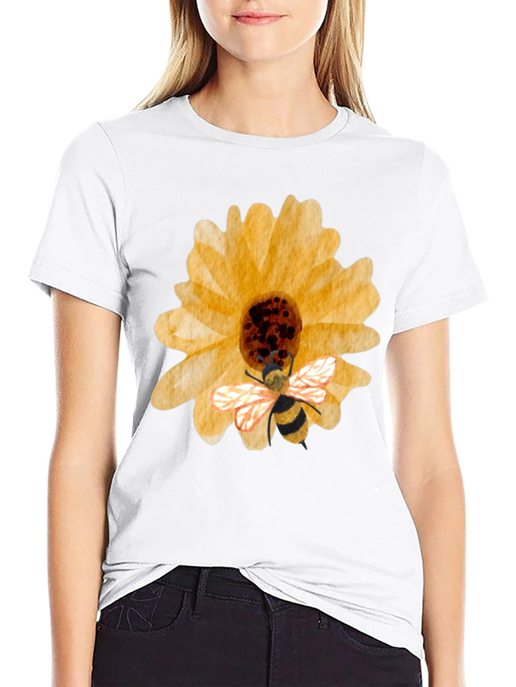 Sunflower & Bee Graphic Tee - Black Cotton Blend