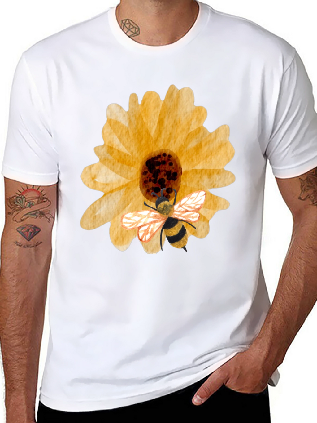 Sunflower & Bee Graphic Tee - Black Cotton Blend