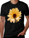 Sunflower & Bee Graphic Tee - Black Cotton Blend