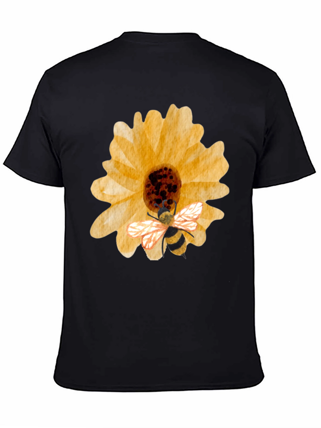 Sunflower & Bee Graphic Tee - Black Cotton Blend