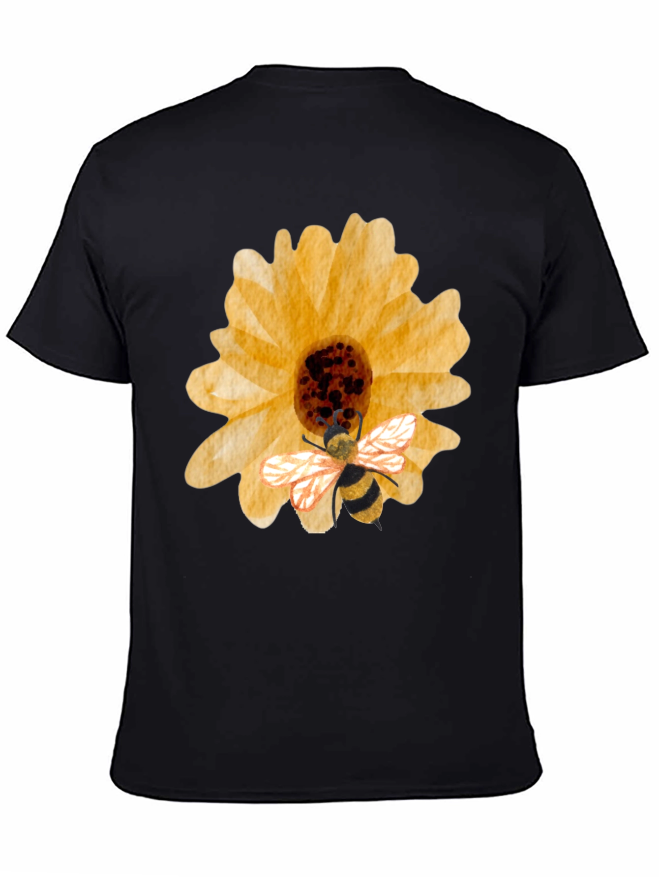 Sunflower & Bee Graphic Tee - Black Cotton Blend