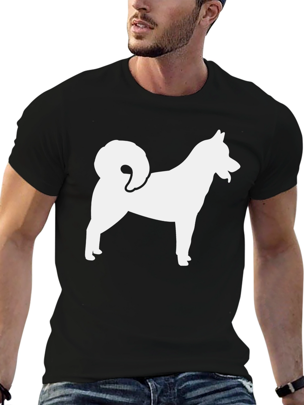 Dog Silhouette Graphic Tee - Black Cotton T-Shirt