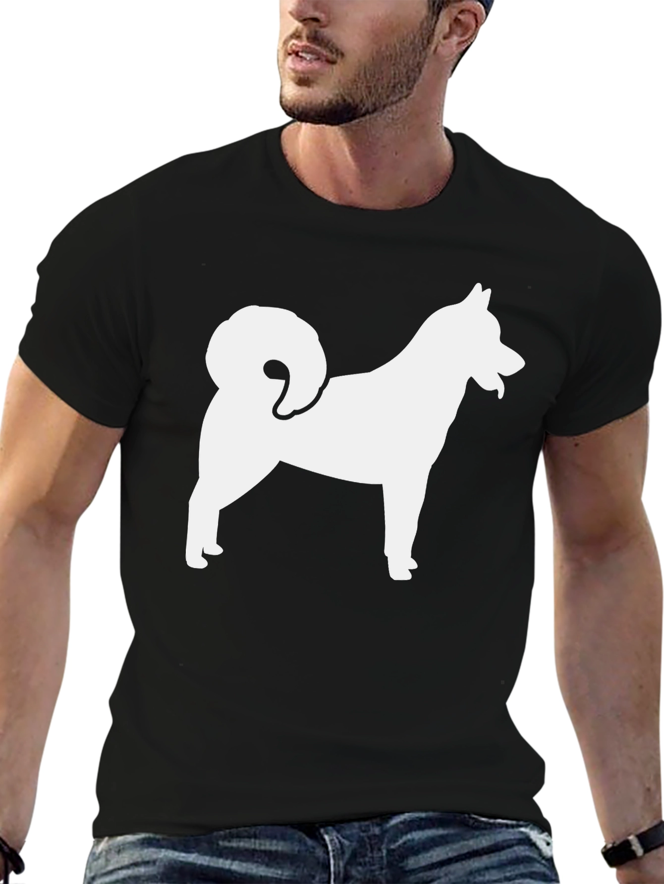 Dog Silhouette Graphic Tee - Black Cotton T-Shirt