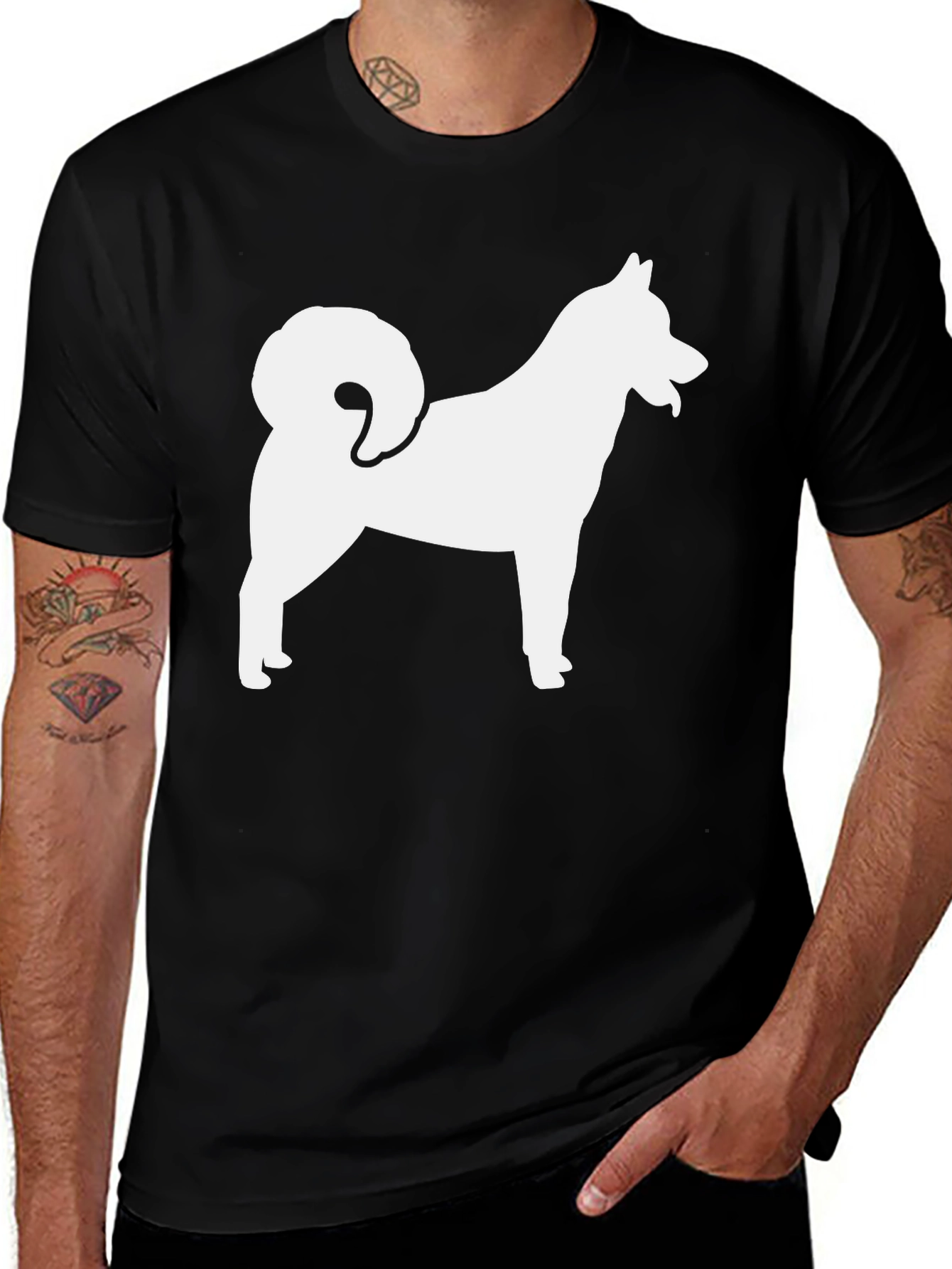 Dog Silhouette Graphic Tee - Black Cotton T-Shirt