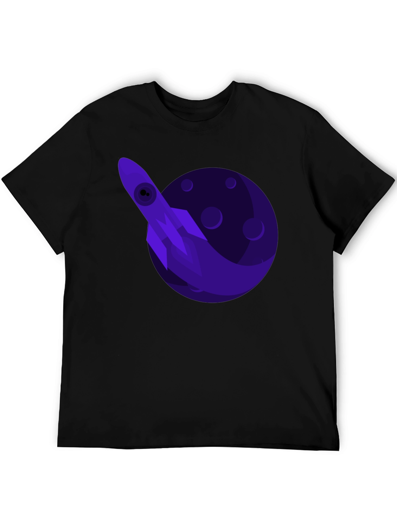 Space Rocket Graphic Tee - Black Cotton T-Shirt