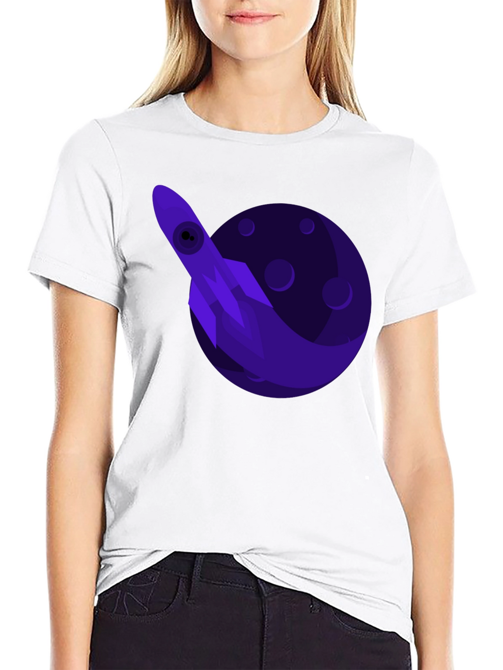 Space Rocket Graphic Tee - Black Cotton T-Shirt
