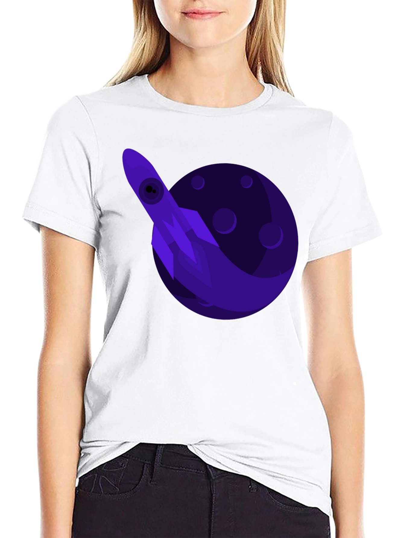Space Rocket Graphic Tee - Black Cotton T-Shirt