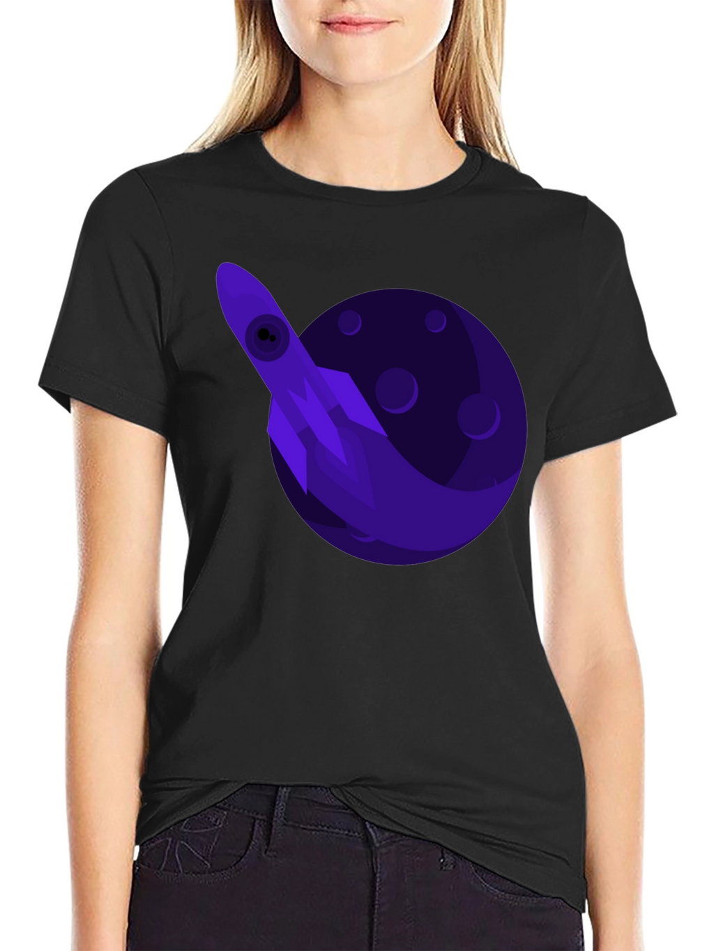Space Rocket Graphic Tee - Black Cotton T-Shirt