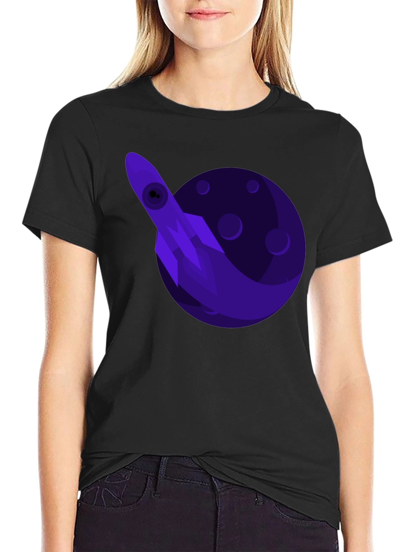 Space Rocket Graphic Tee - Black Cotton T-Shirt
