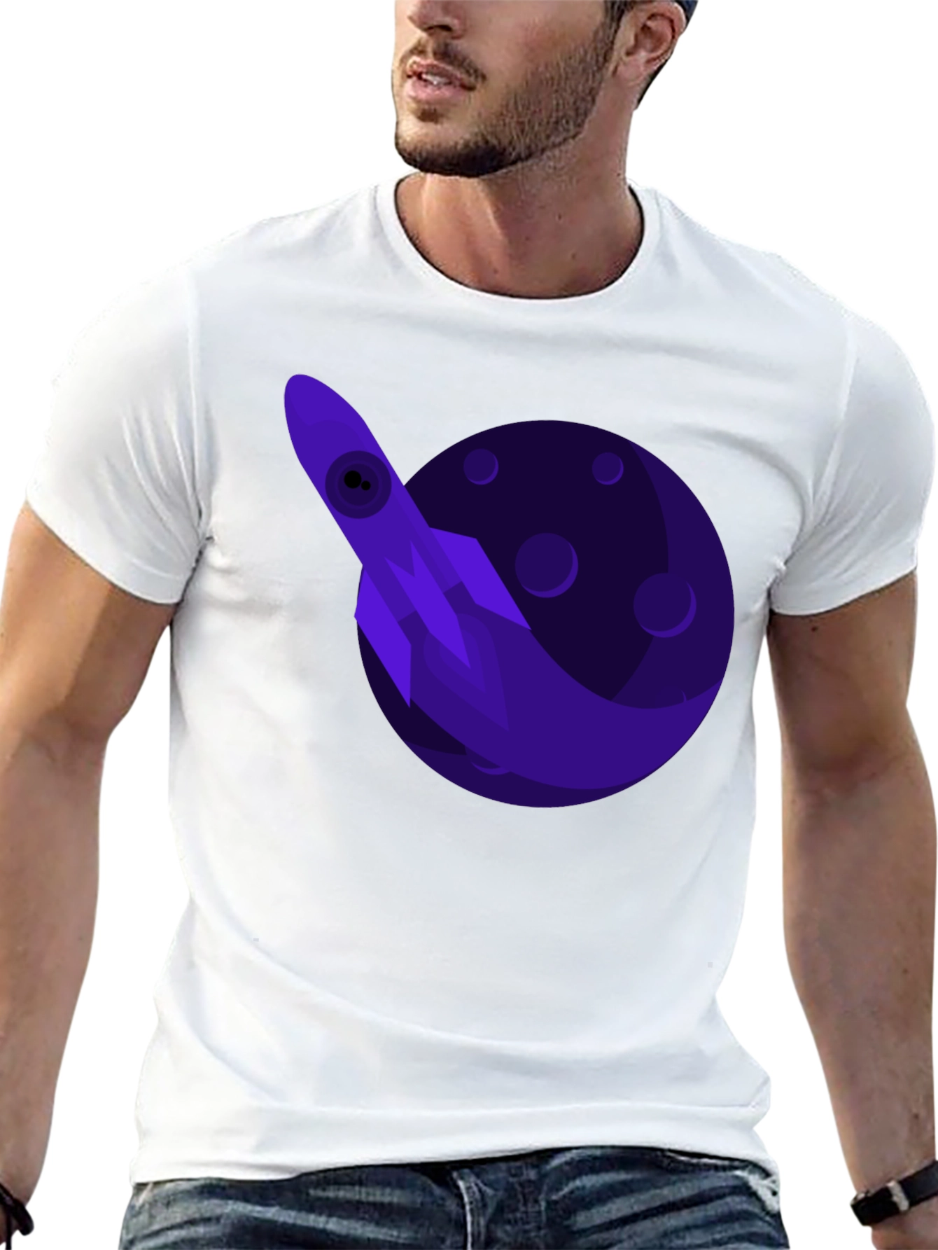 Space Rocket Graphic Tee - Black Cotton T-Shirt