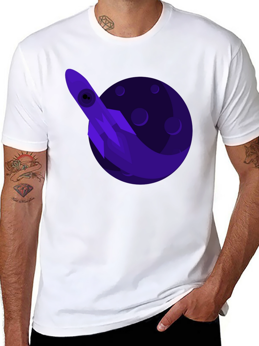Space Rocket Graphic Tee - Black Cotton T-Shirt