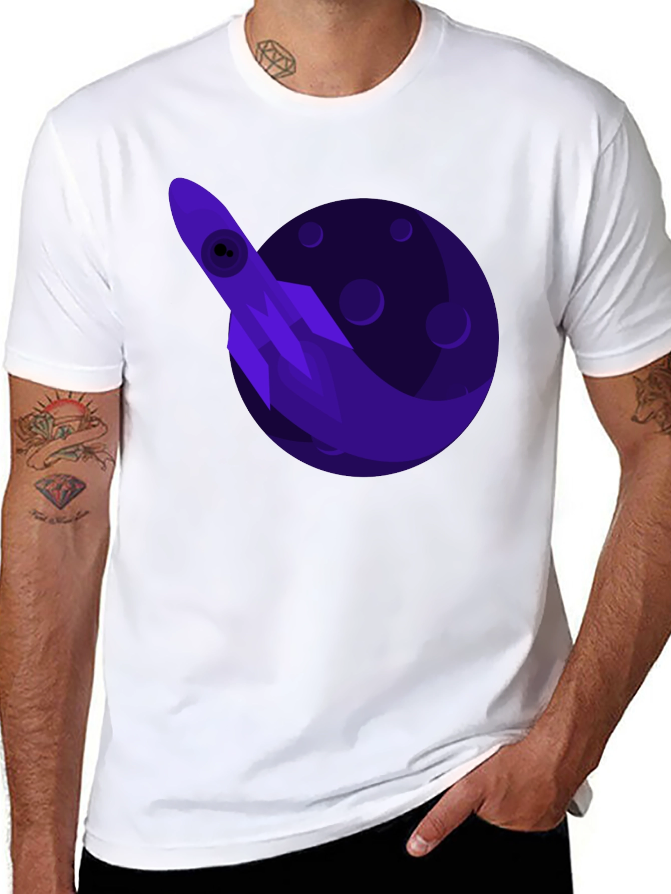 Space Rocket Graphic Tee - Black Cotton T-Shirt