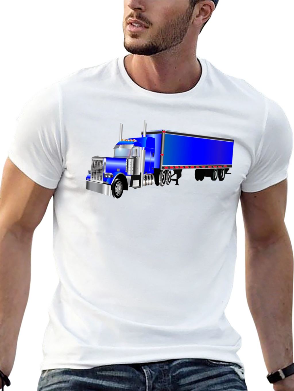 Semi Truck Graphic Tee - Black Cotton T-Shirt
