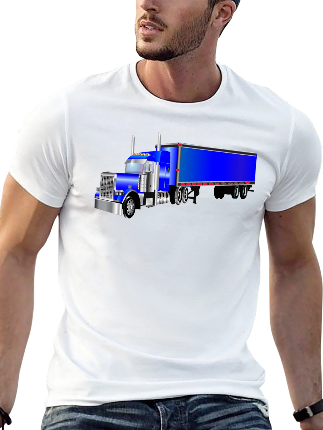 Semi Truck Graphic Tee - Black Cotton T-Shirt