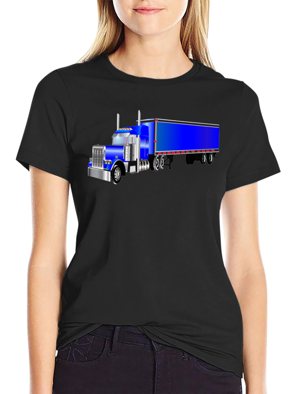 Semi Truck Graphic Tee - Black Cotton T-Shirt