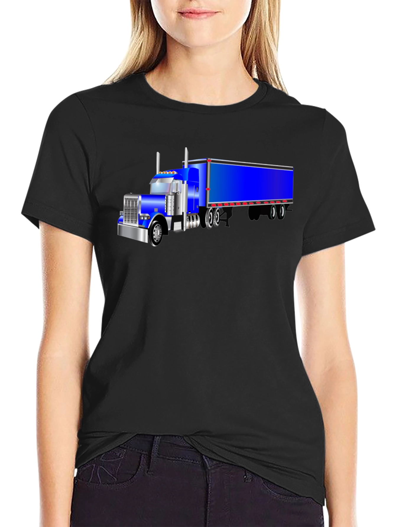 Semi Truck Graphic Tee - Black Cotton T-Shirt