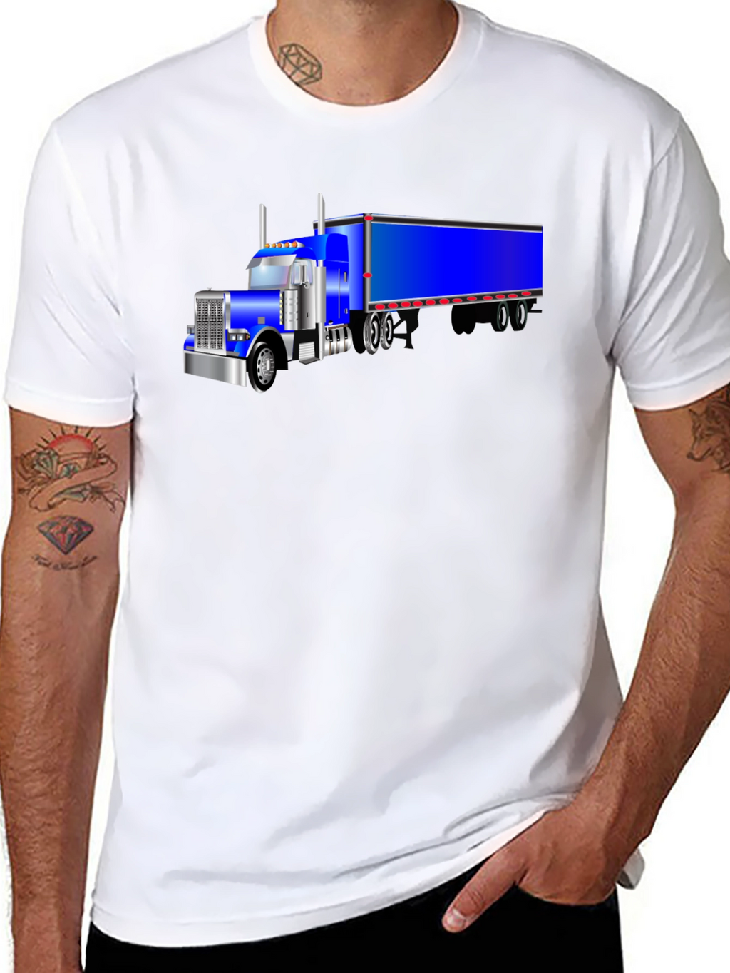 Semi Truck Graphic Tee - Black Cotton T-Shirt