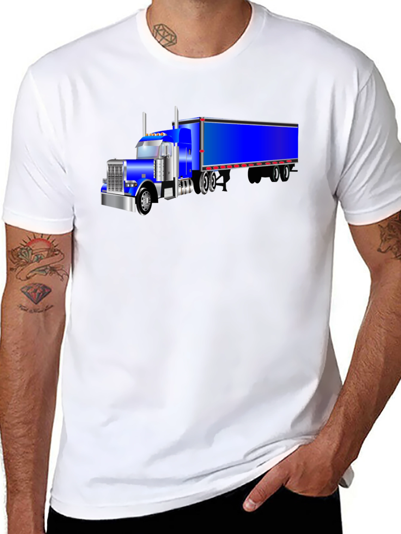 Semi Truck Graphic Tee - Black Cotton T-Shirt
