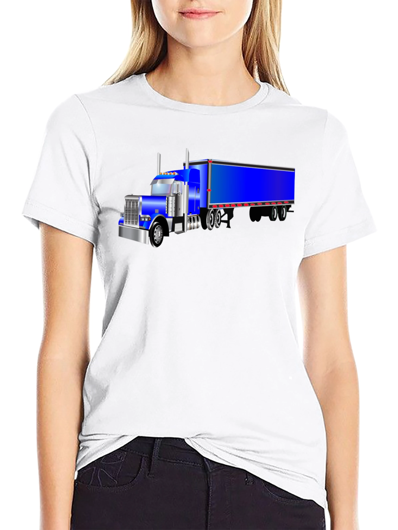 Semi Truck Graphic Tee - Black Cotton T-Shirt