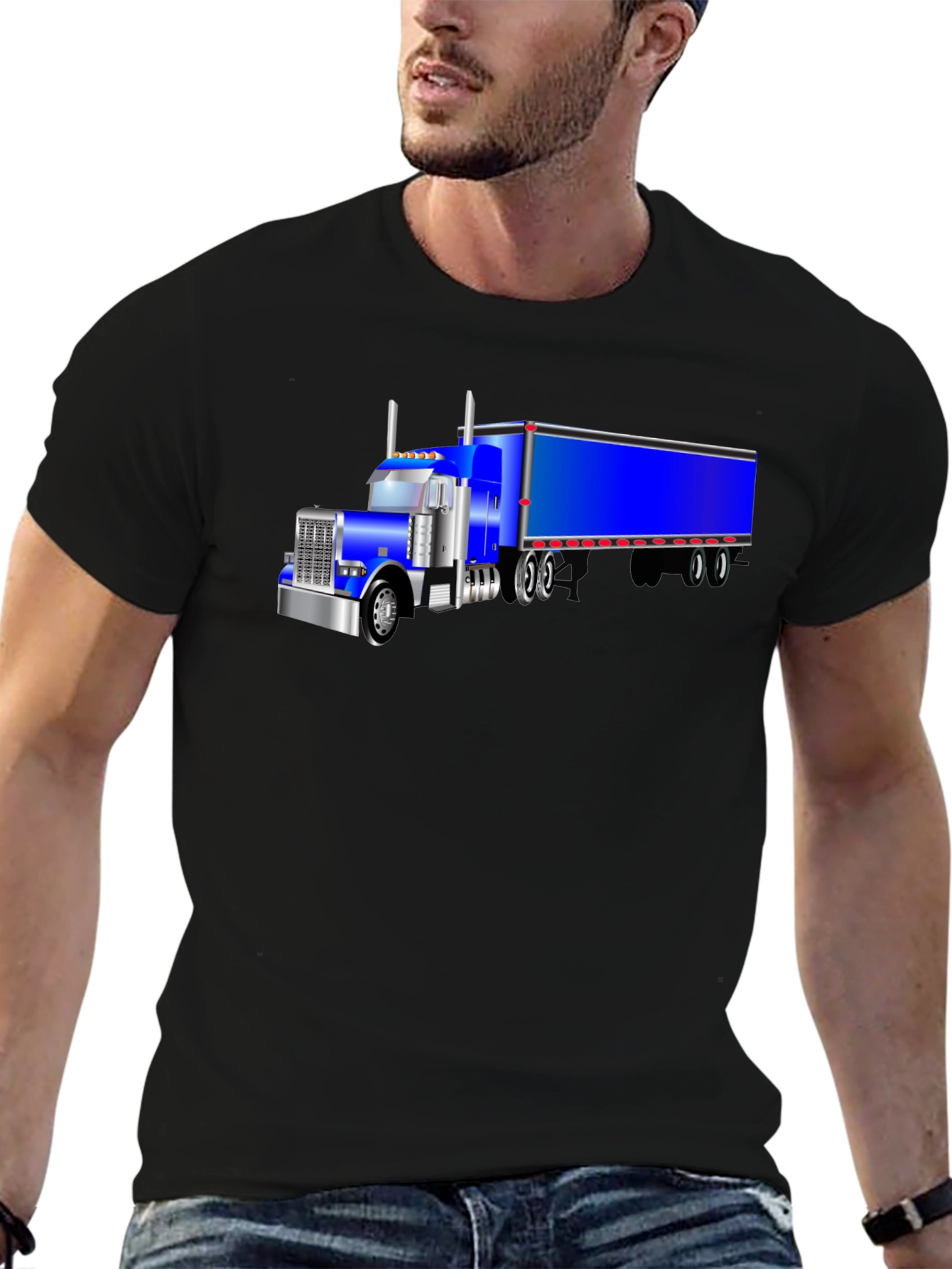 Semi Truck Graphic Tee - Black Cotton T-Shirt