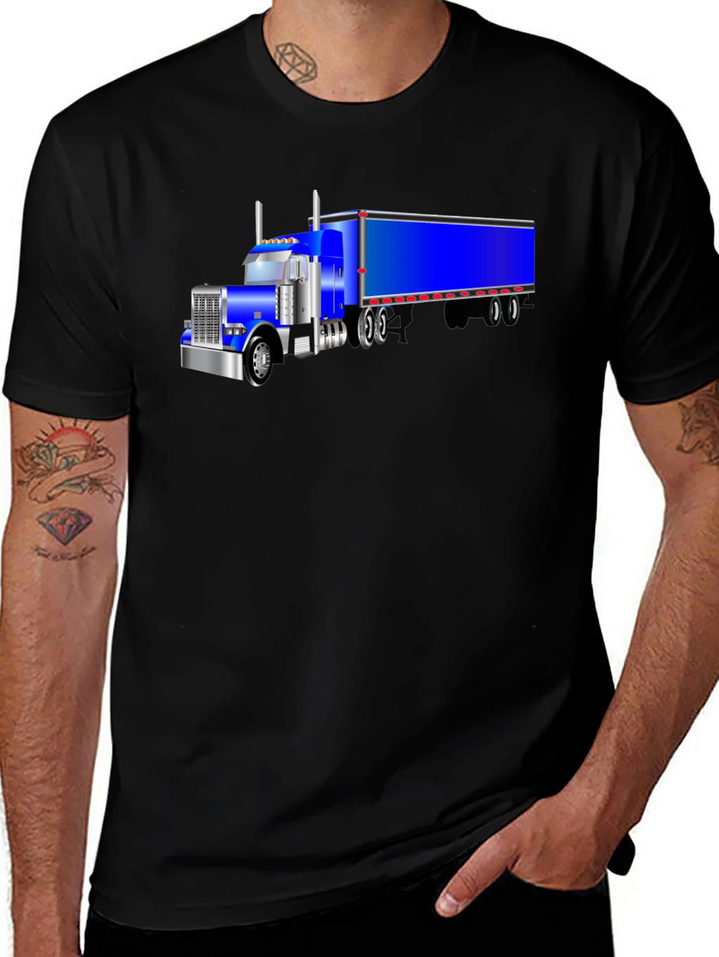 Semi Truck Graphic Tee - Black Cotton T-Shirt