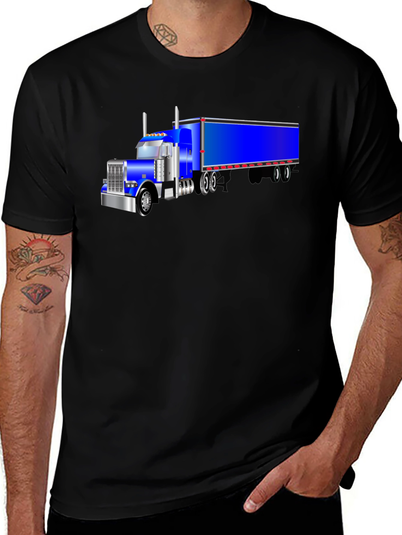 Semi Truck Graphic Tee - Black Cotton T-Shirt