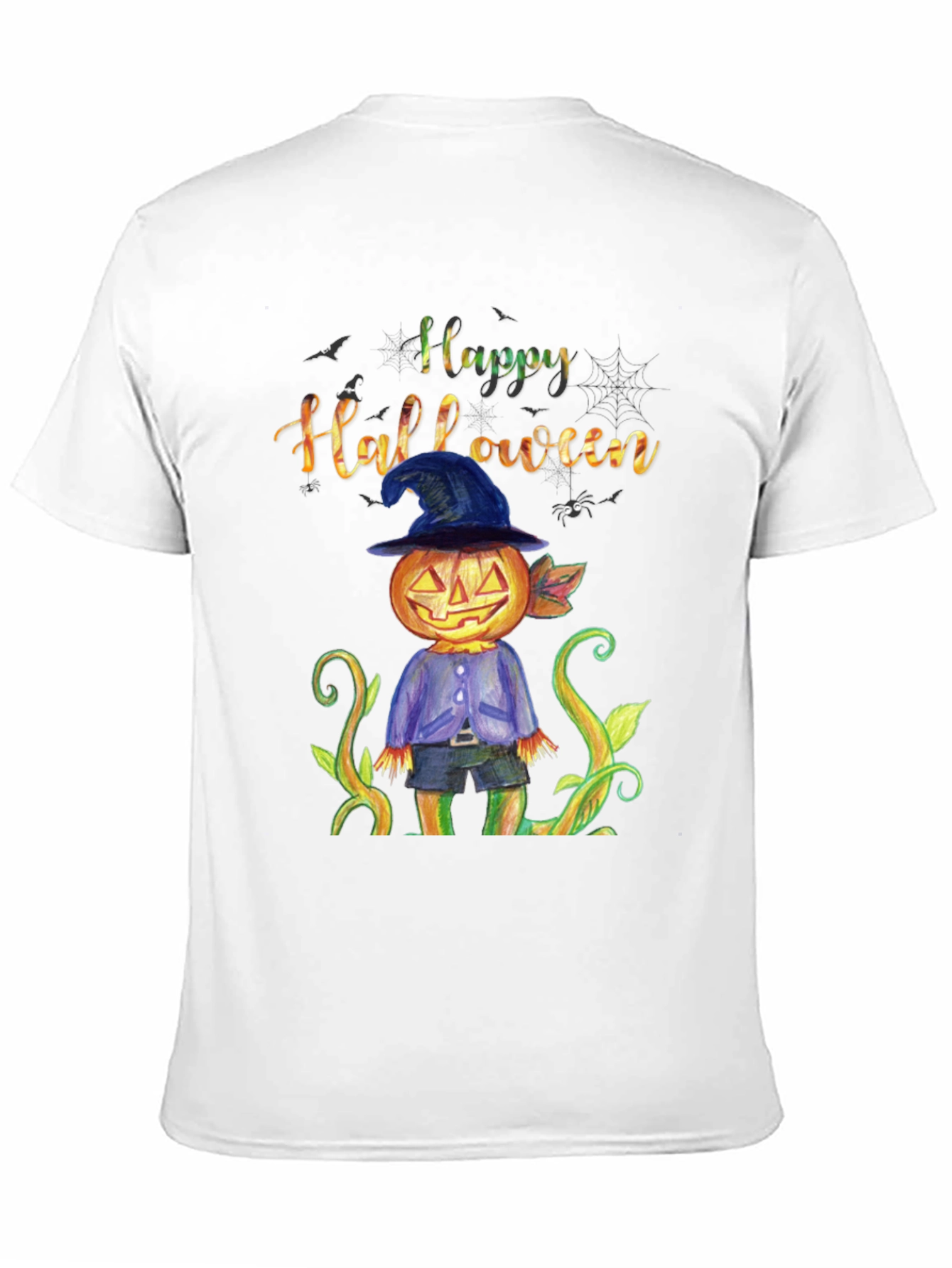 Happy Halloween Pumpkin Scarecrow Black T-Shirt