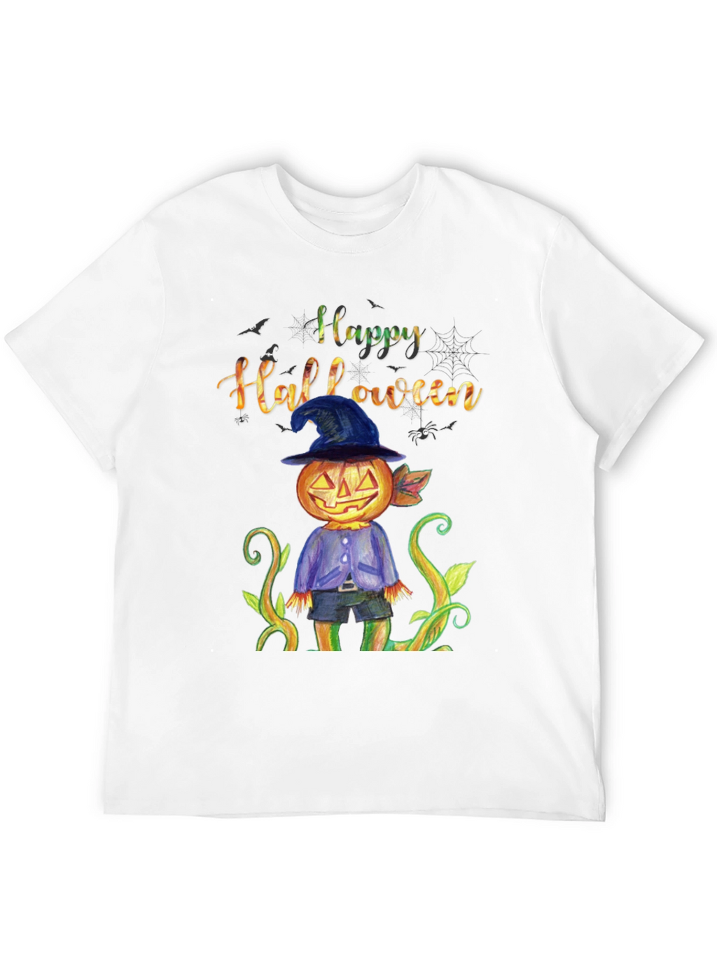 Happy Halloween Pumpkin Scarecrow Black T-Shirt
