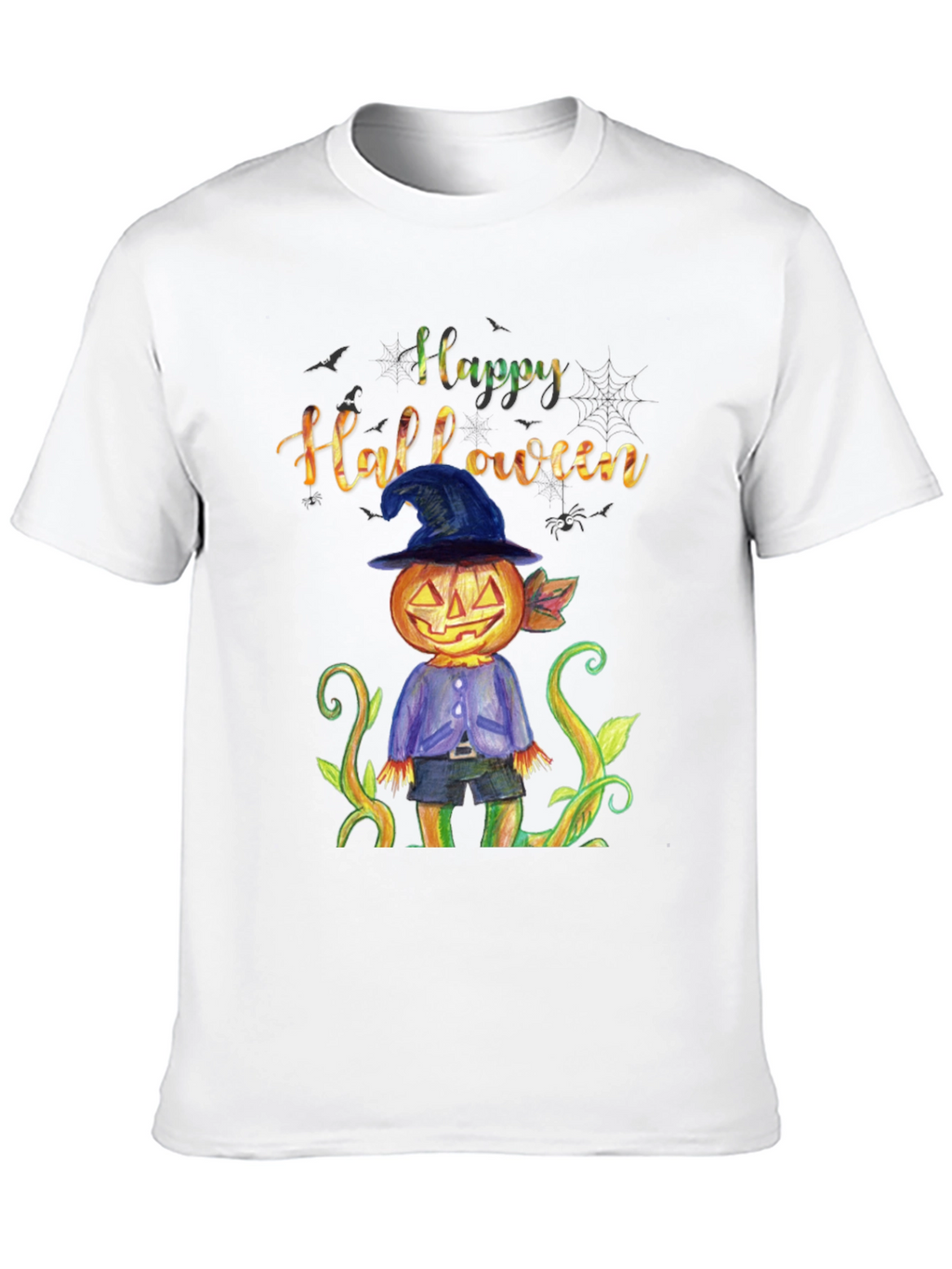 Happy Halloween Pumpkin Scarecrow Black T-Shirt