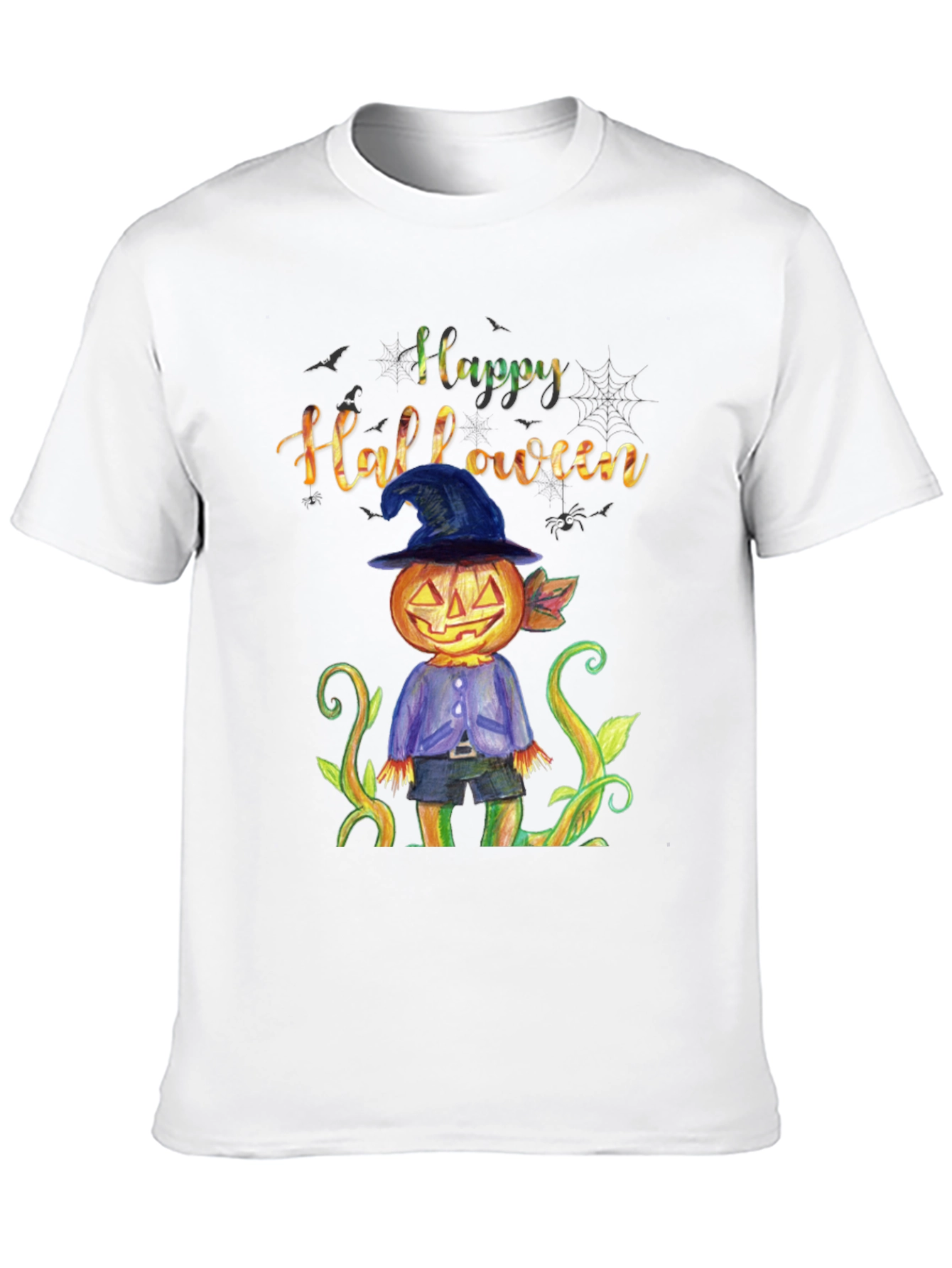 Happy Halloween Pumpkin Scarecrow Black T-Shirt