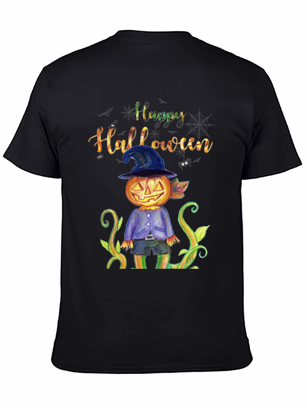 Happy Halloween Pumpkin Scarecrow Black T-Shirt