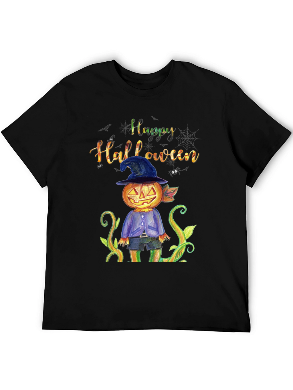 Happy Halloween Pumpkin Scarecrow Black T-Shirt