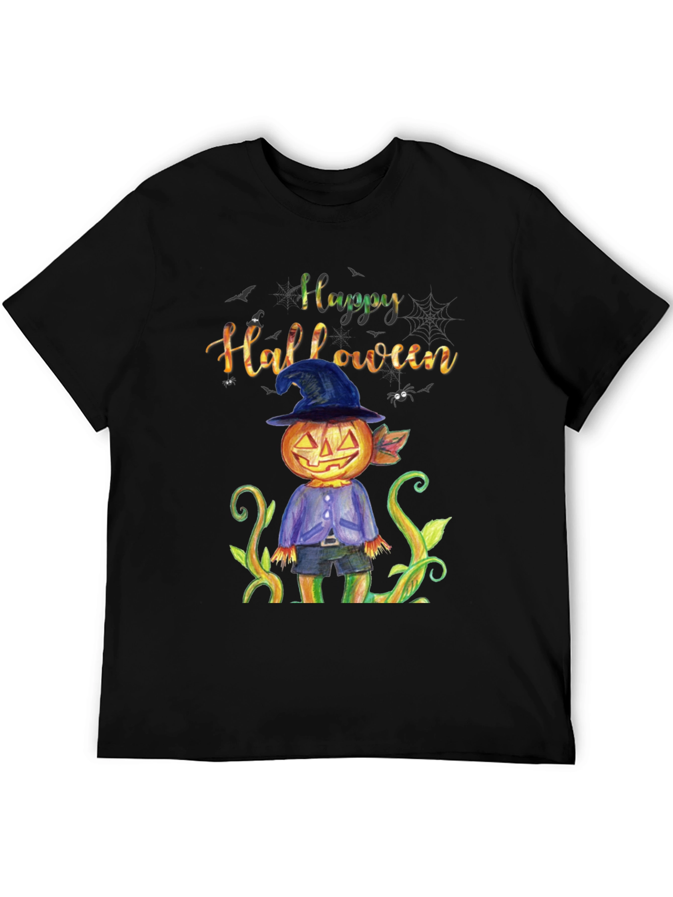 Happy Halloween Pumpkin Scarecrow Black T-Shirt