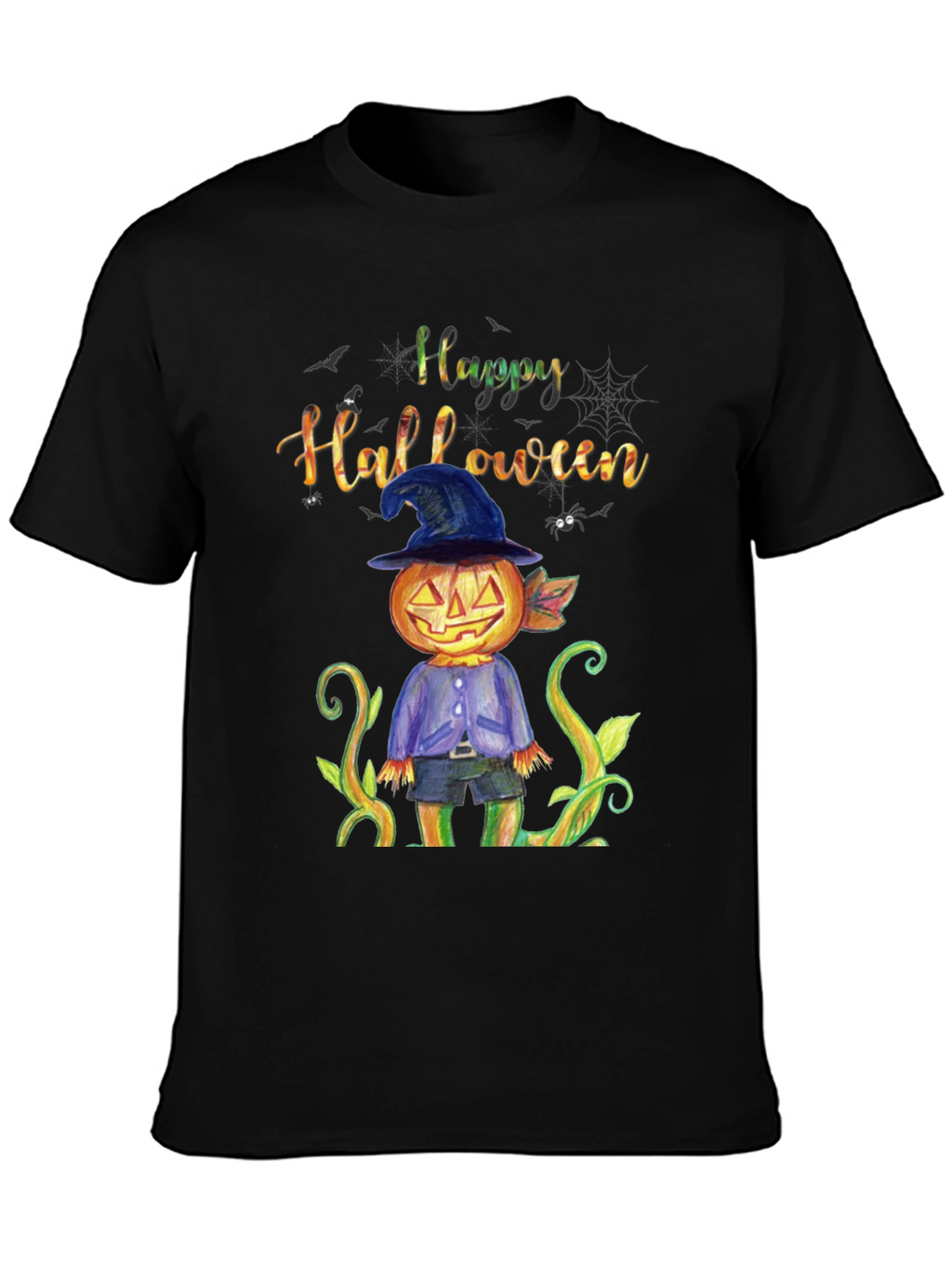 Happy Halloween Pumpkin Scarecrow Black T-Shirt