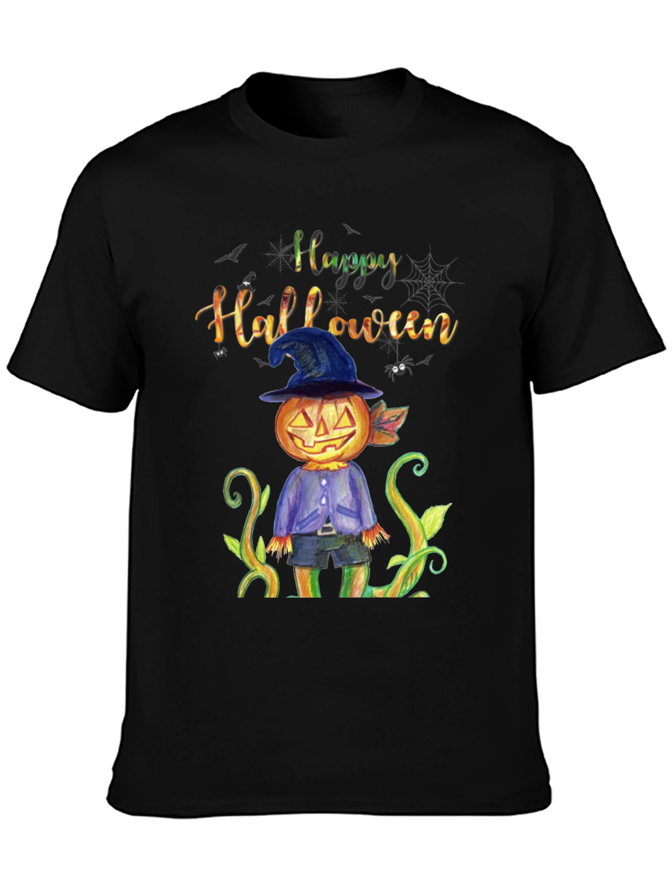 Happy Halloween Pumpkin Scarecrow Black T-Shirt