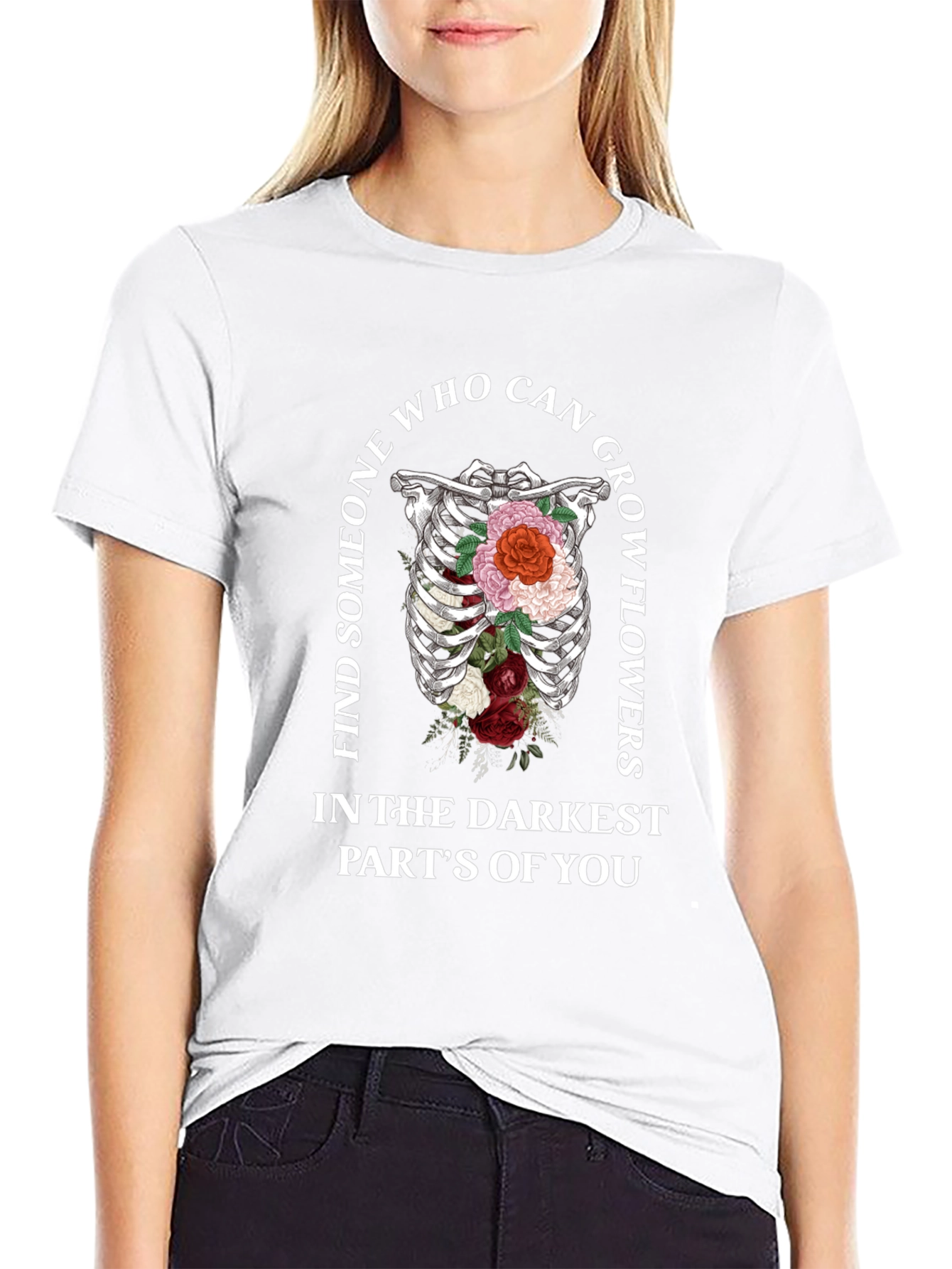 Floral Rib Cage Graphic Tee - Grow Flowers