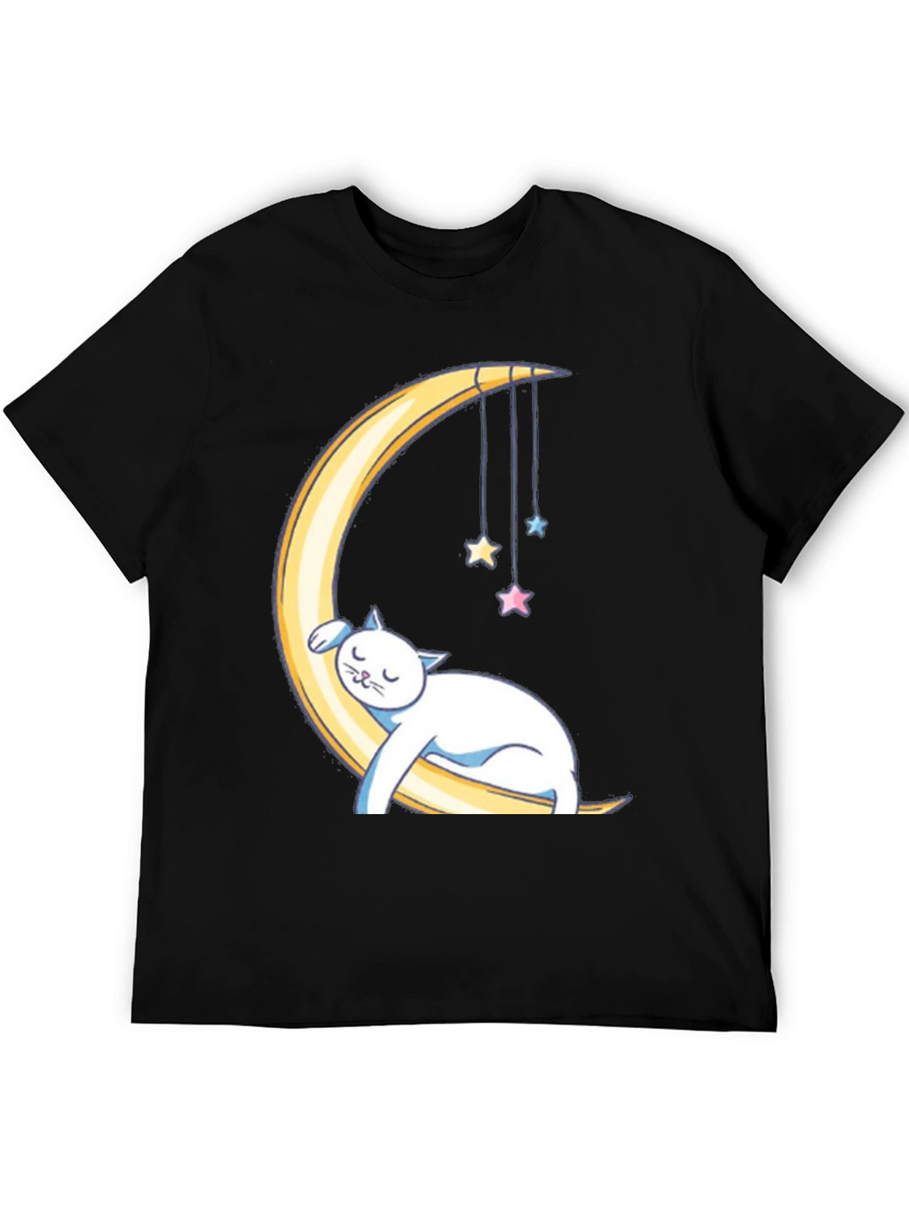Cute Cat Sleeping on Moon Graphic T-Shirt