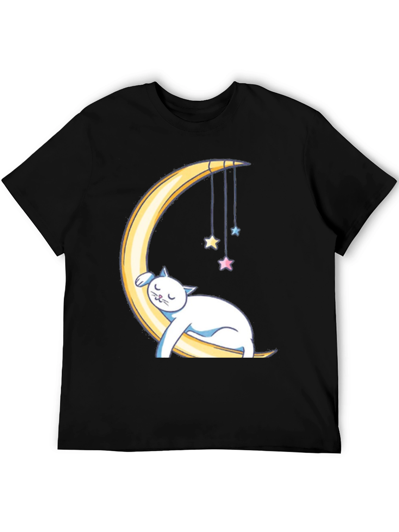 Cute Cat Sleeping on Moon Graphic T-Shirt