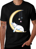 Cute Cat Sleeping on Moon Graphic T-Shirt