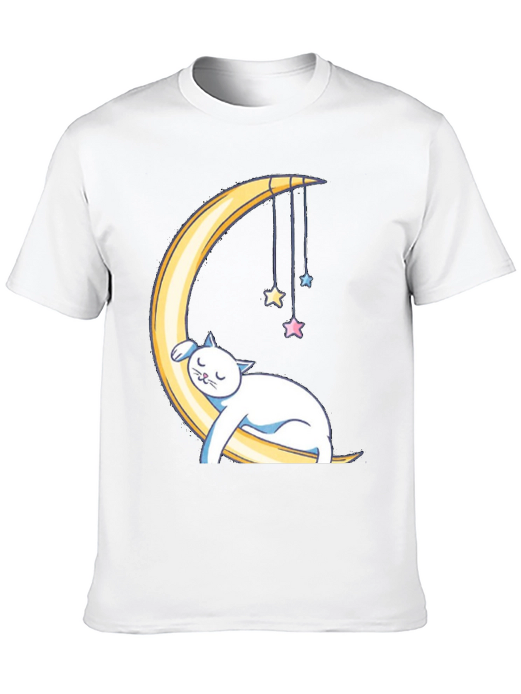 Cute Cat Sleeping on Moon Graphic T-Shirt