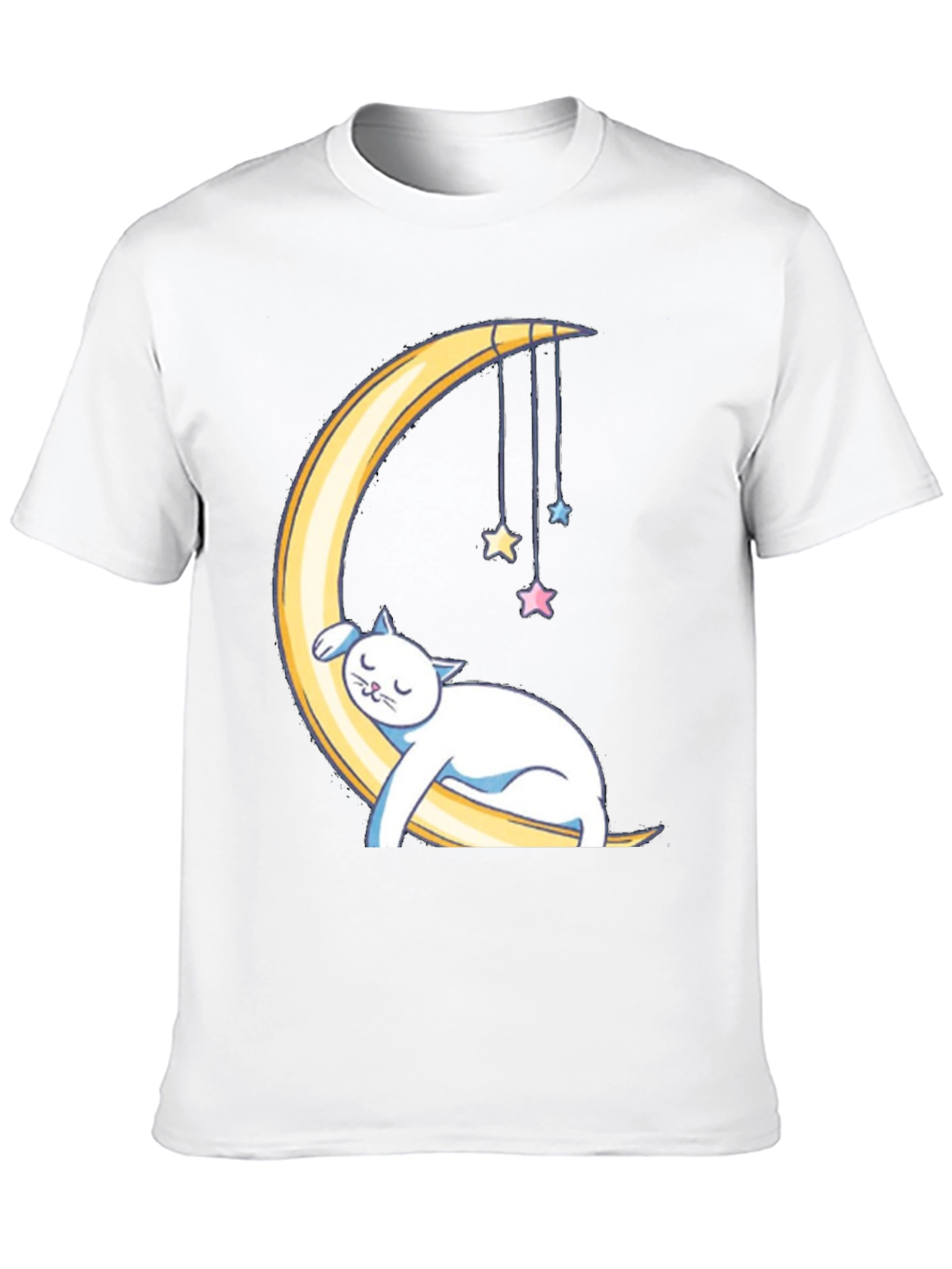 Cute Cat Sleeping on Moon Graphic T-Shirt